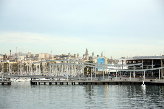 Barcelona's Maremagnum port area with the city in the background
